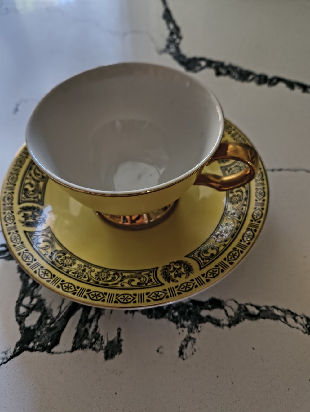 Vintage Sears Golden Damask Tea Set And Dessert Bowls/Appetizer Plates Set For 8